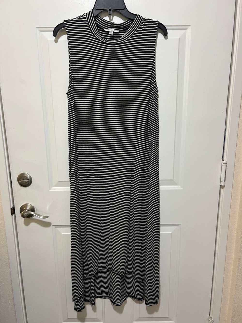 Sleeveless Black and White Striped High-Low Maxi Dress